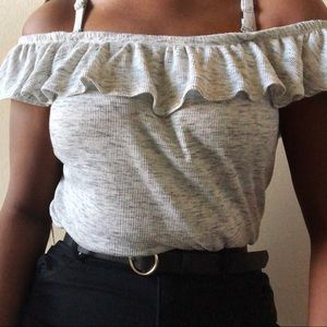 gray off shoulder top